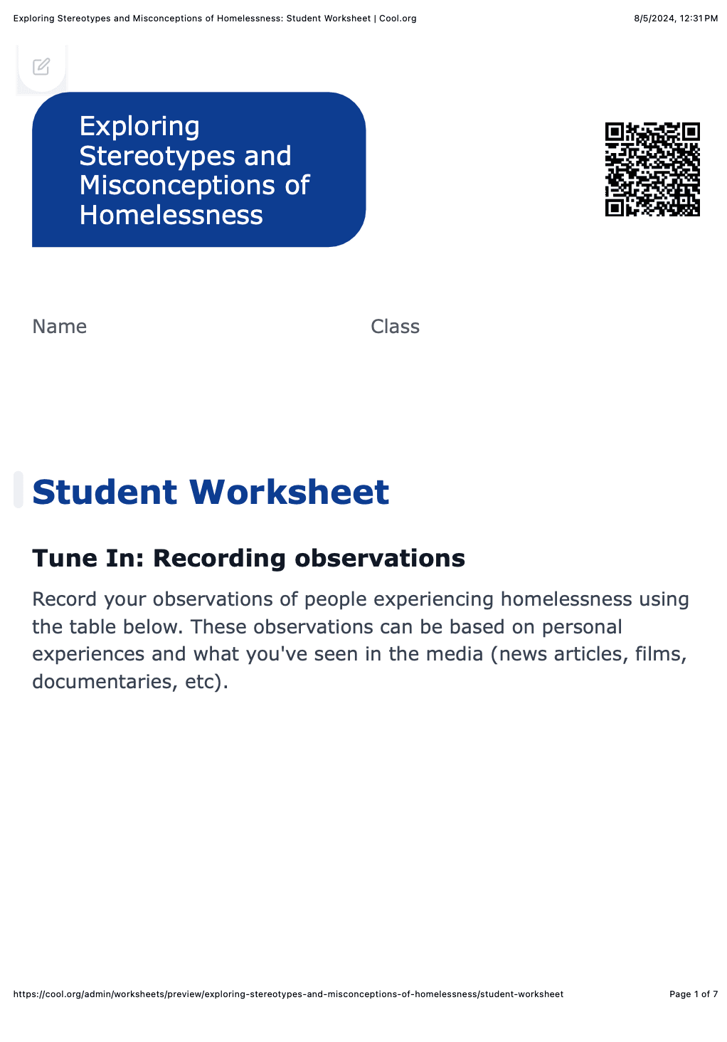 Sample Worksheet