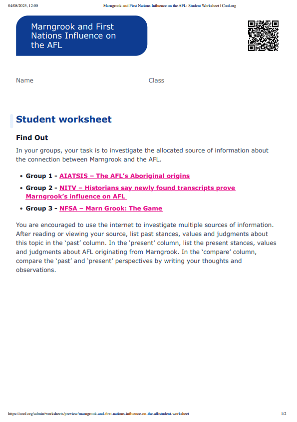 Sample Worksheet