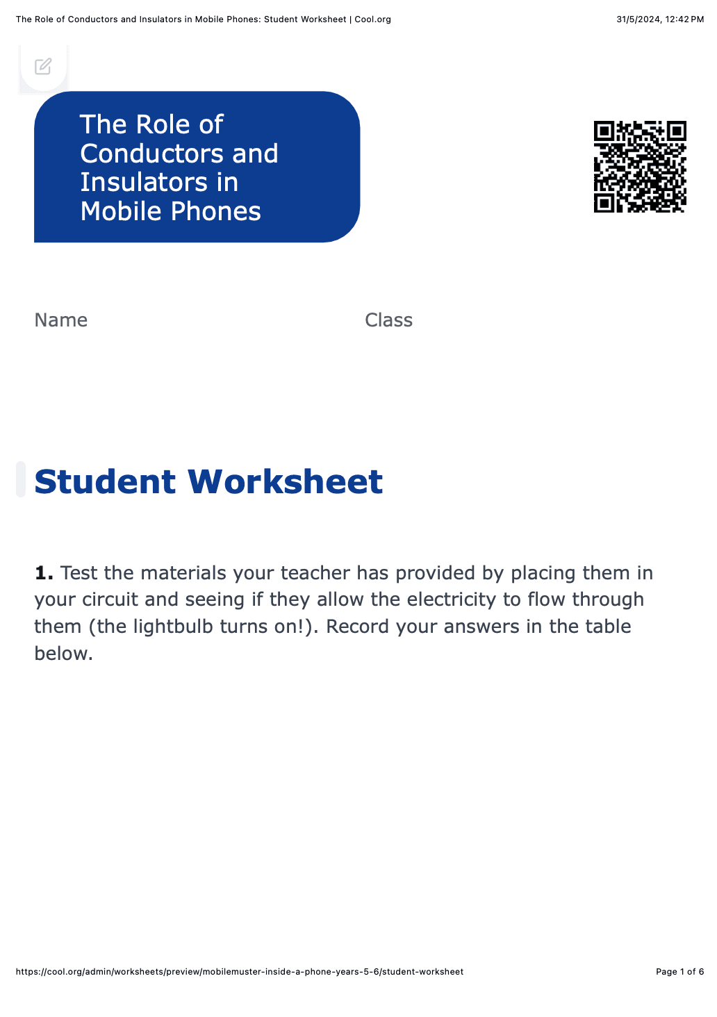 Sample Worksheet