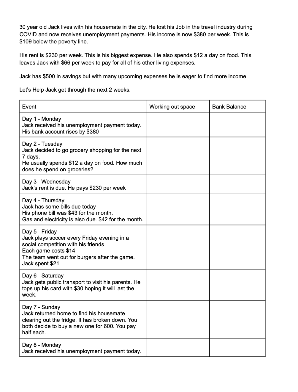 Sample Worksheet
