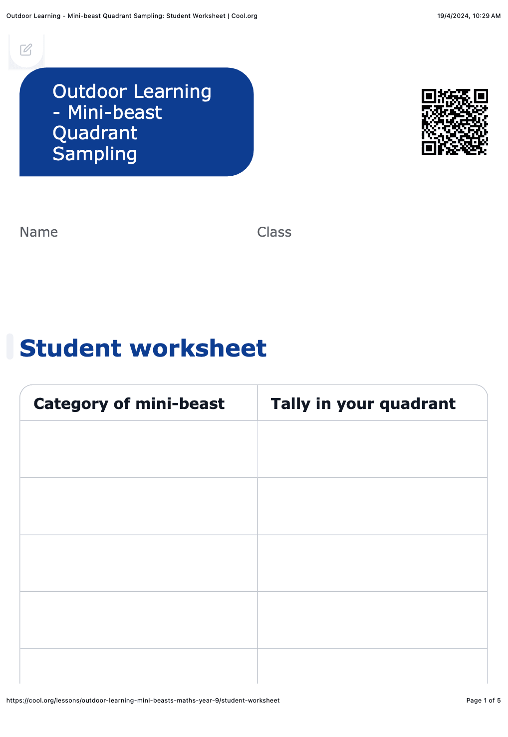 Sample Worksheet